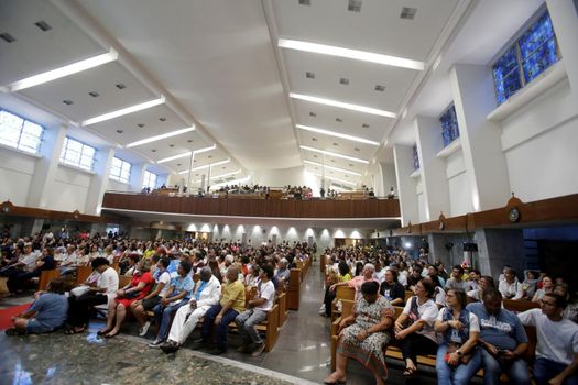 salvador, bahia, brazil - october 13, 2019: Devotees of Santa Dulce of the Poor are seen during mass at the Santa Sanctuary in the city of Salvador.
