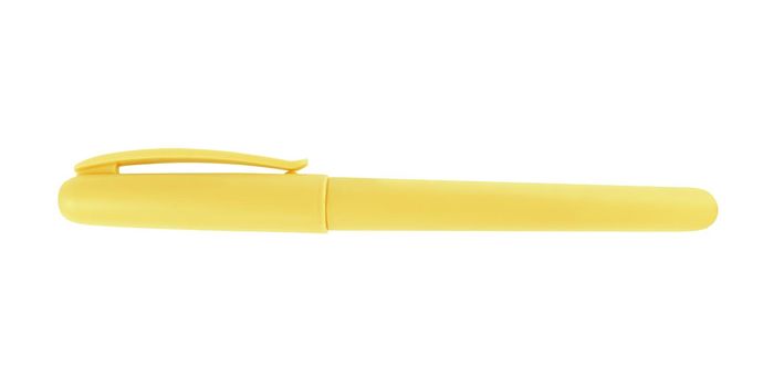 Yellow pen with cap isolated on white background