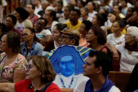 salvador, bahia, brazil - october 13, 2019: Devotees of Santa Dulce of the Poor are seen during mass at the Santa Sanctuary in the city of Salvador.