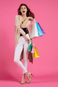 beautiful woman attractive look shopping smile summer style isolated background. High quality photo