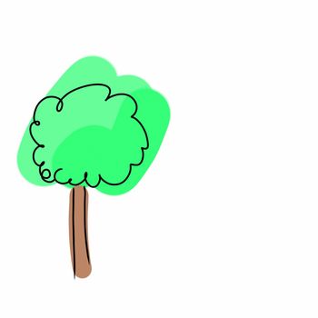 Isolated image of fir. Green tree in cartoon style. Forest tree on white background