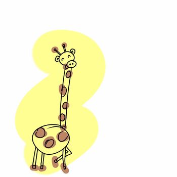 Cute smiling and peeking giraffe on the white background