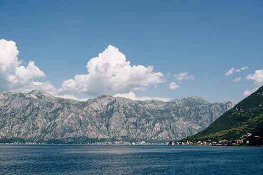 Clouds over the mountain range near the Bay of Kotor. Montenegro. High quality photo