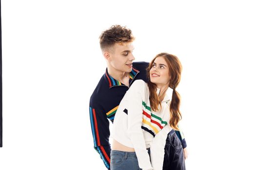 young couple lgbt Flag transgender community light background. High quality photo