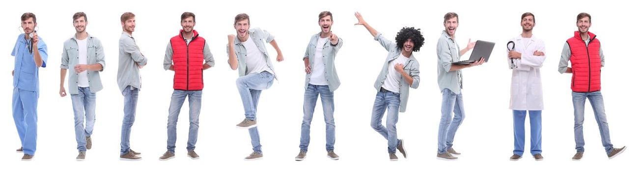 panoramic collage of young people leading a healthy lifestyle.isolated on white background