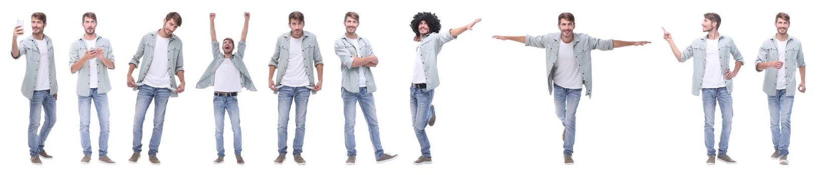 panoramic collage of young people leading a healthy lifestyle.isolated on white background