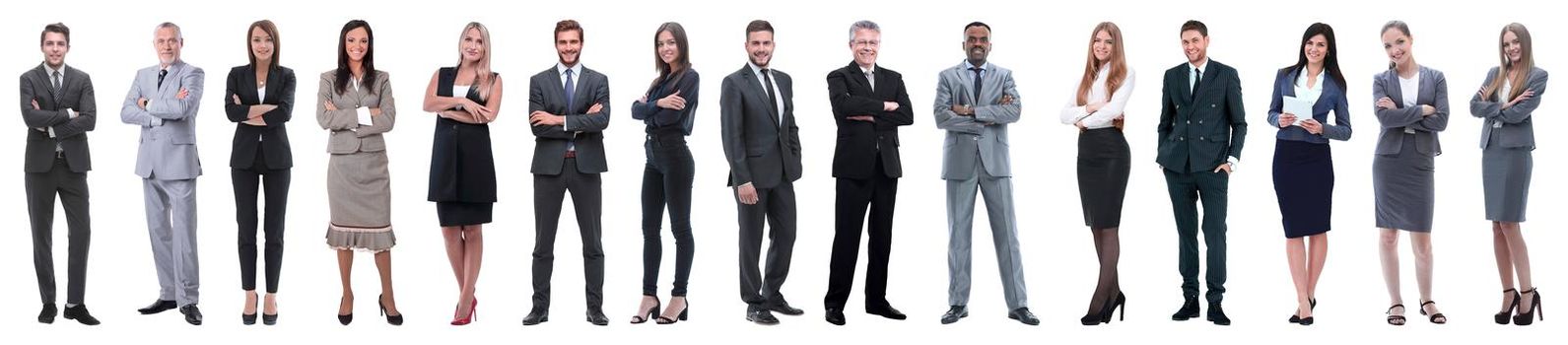 Group of smiling business people. Businessman and woman team. Isolated over white background.