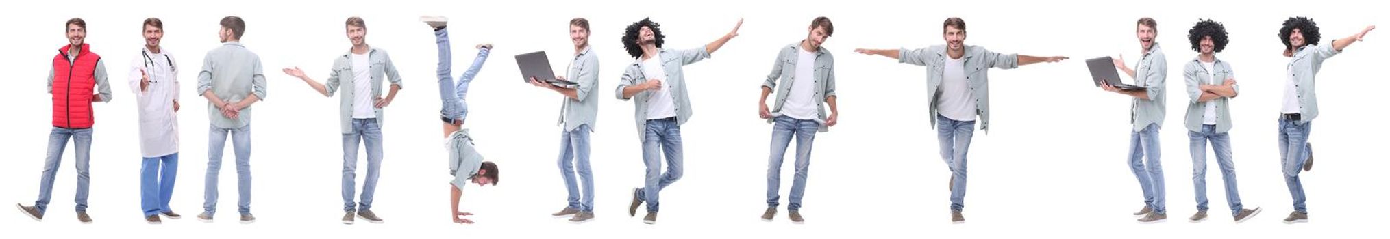 panoramic collage of young people leading a healthy lifestyle.isolated on white background