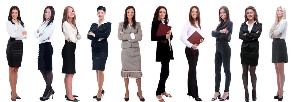 panoramic collage of a group of successful young business women. isolated on white background