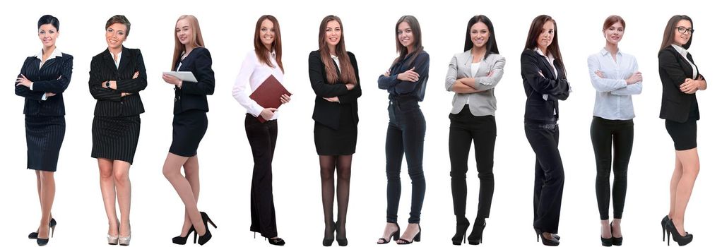 Collection of full-length portraits of young business women isolated on white background