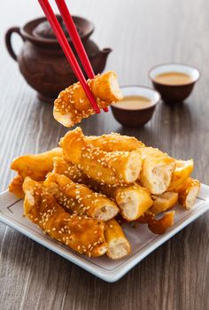 Horse Shoe Fritters, also known as Ma Geok or Butterfly, a popular fried food among Chinese