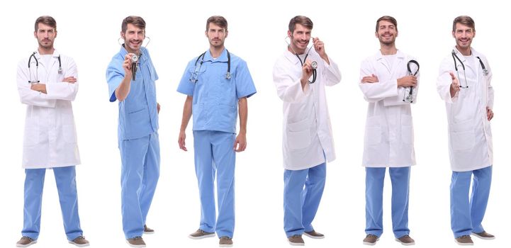 panoramic collage group of medical doctors . isolated on white background