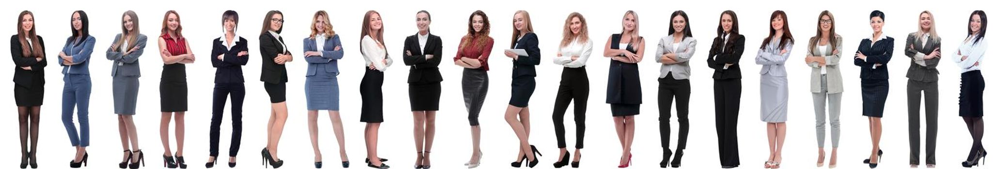 group of successful young businesswoman standing in a row. isolated on white background