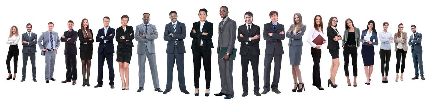 panoramic photo of a professional numerous business team.isolated on white background.