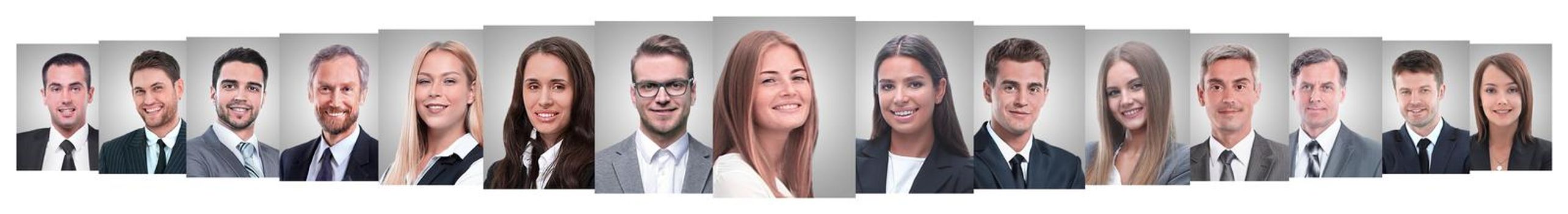 panoramic collage of portraits of successful employees. business concept