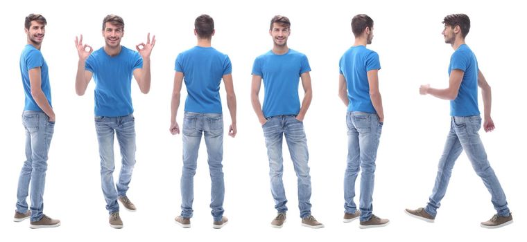 side view . modern young man in jeans. isolated on white background