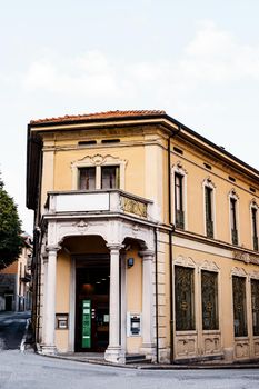 Two-storey house with columns and a balcony in the town of Menaggio. Como, Italy. High quality photo
