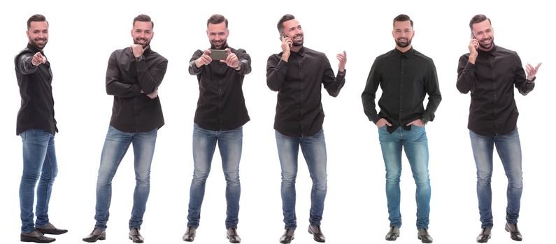 collage of photos of a casual young man with a smartphone