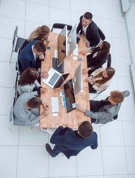 top view. business team discussing at a working meeting. business concept