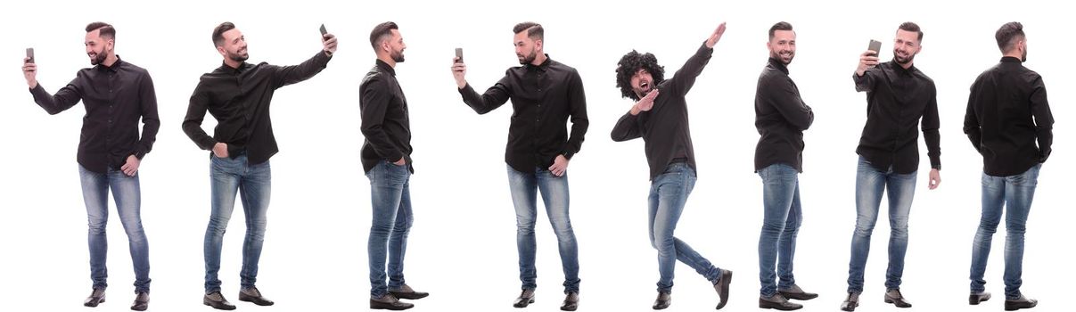 collage of photos of a casual young man with a smartphone