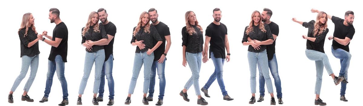 collage of photos of a couple of happy young people . isolated on a white background