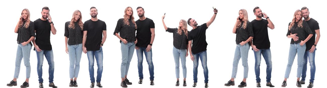 collage of photos of a couple of happy young people . isolated on a white background