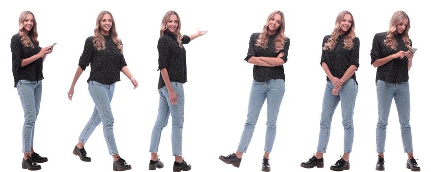 collage of photos of a cute young woman. isolated on a white background