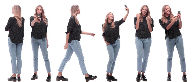 collage of photos of a cute young woman. isolated on a white background