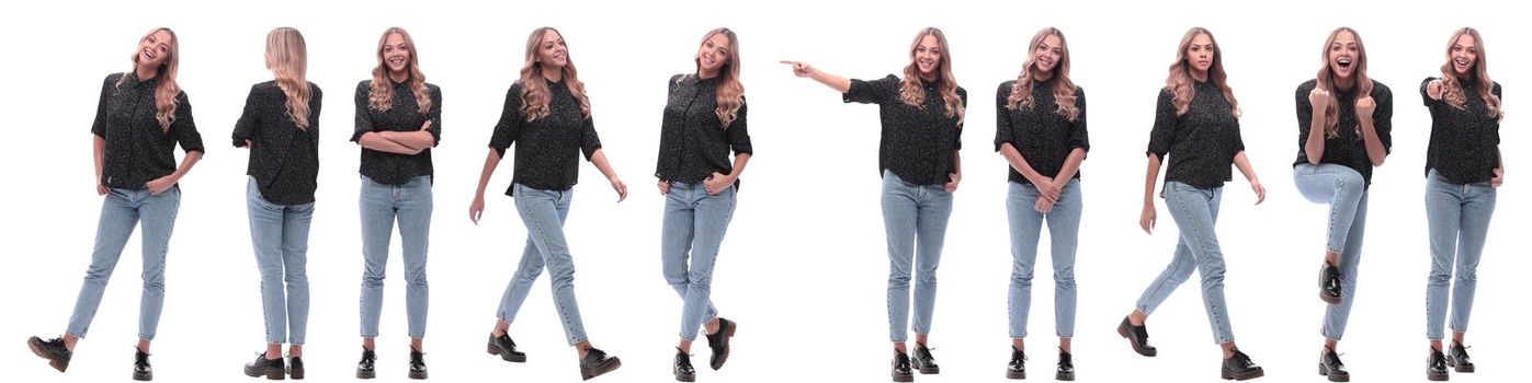 photo collage of a modern young woman with a smartphone. isolated on a white background