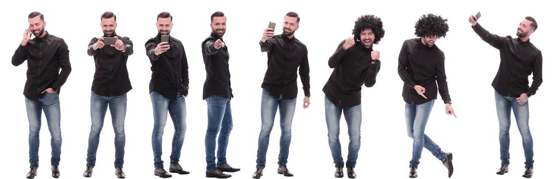 collage of photos of a casual young man with a smartphone