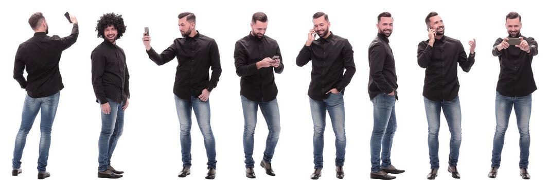 collage of photos of a casual young man with a smartphone