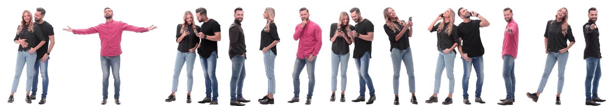 collage of photos of modern casual young people. isolated on a white background