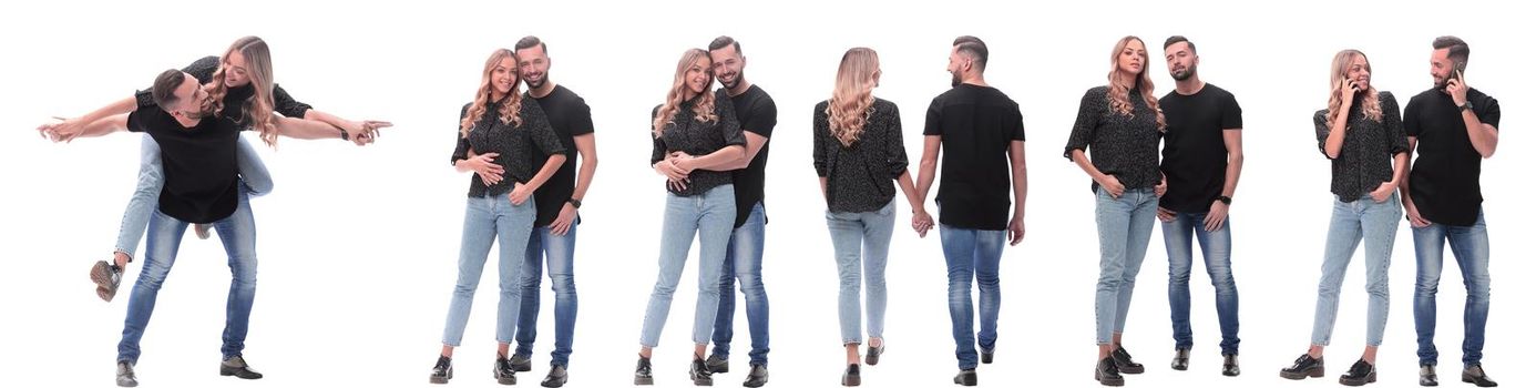 collage of photos of a couple of happy young people . isolated on a white background