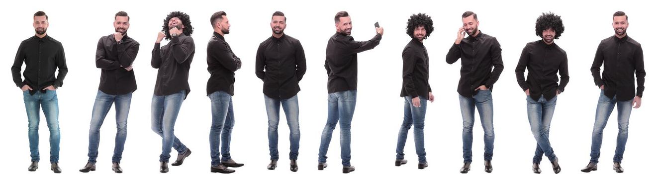 photo collage of a modern young man with a smartphone. isolated on a white background