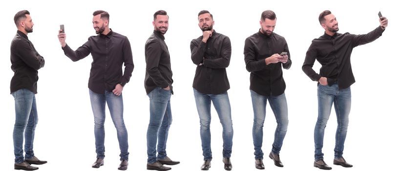 collage of photos of a casual young man with a smartphone