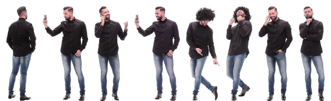 collage of photos of a casual young man with a smartphone