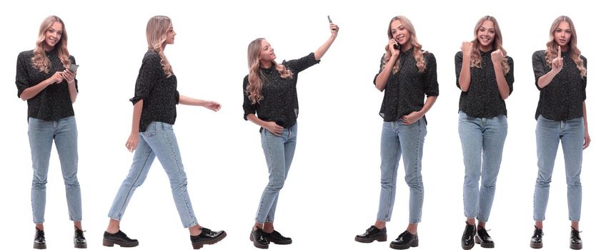 collage of photos of a cute young woman. isolated on a white background