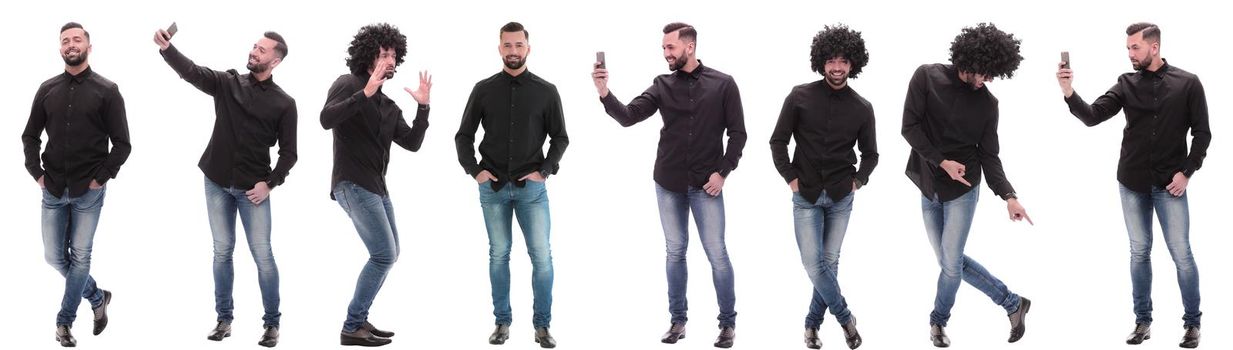 collage of photos of a casual young man with a smartphone