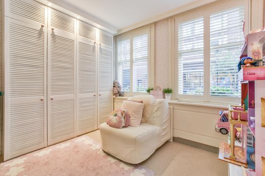 Interior of child's room with white walls