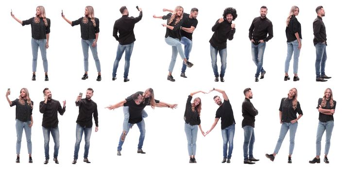 collage of photos of happy young people. isolated on a white background