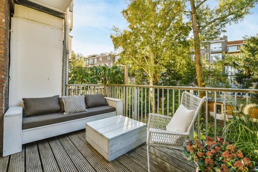 Lovely balcony with seating and graceful views of nature