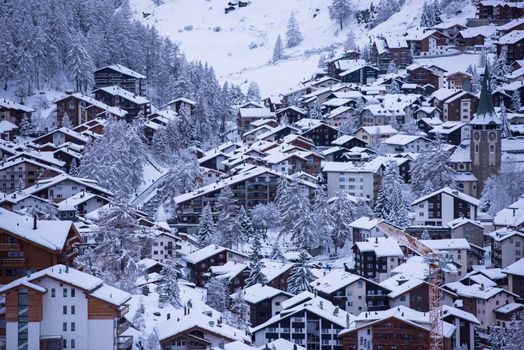 landscape of Zermatt valley and matterhorn peak with fresh snow in switzerland