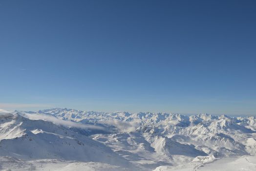 winter mountains beautiful alpine panoramic view of fresh snow capped French alps