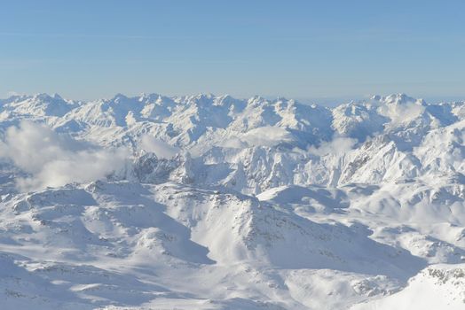 winter mountains beautiful alpine panoramic view of fresh snow capped French alps