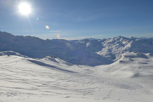 winter mountains beautiful alpine panoramic view of fresh snow capped French alps