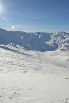 winter mountains beautiful alpine panoramic view of fresh snow capped French alps