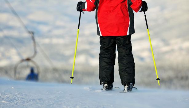 skiers group of+have fun and relaxation on winter mountain