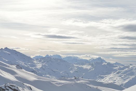 winter mountains beautiful alpine panoramic view of fresh snow capped French alps