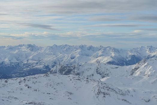 winter mountains beautiful alpine panoramic view of fresh snow capped French alps