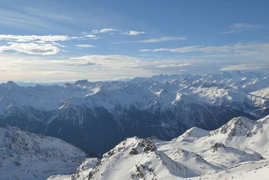 winter mountains beautiful alpine panoramic view of fresh snow capped French alps